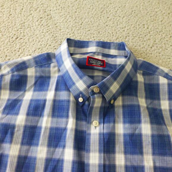 Untuckit Shirt Mens 3XL Button Up Blue Plaid Cotton Relaxed Long Sleeve - Picture 3 of 7